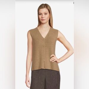 Eileen Fisher Merino Wool V-Neck Button Vest